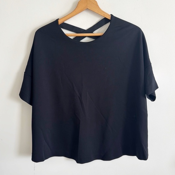 Cos black criss cross back short sleeve oversized top - Picture 1 of 6